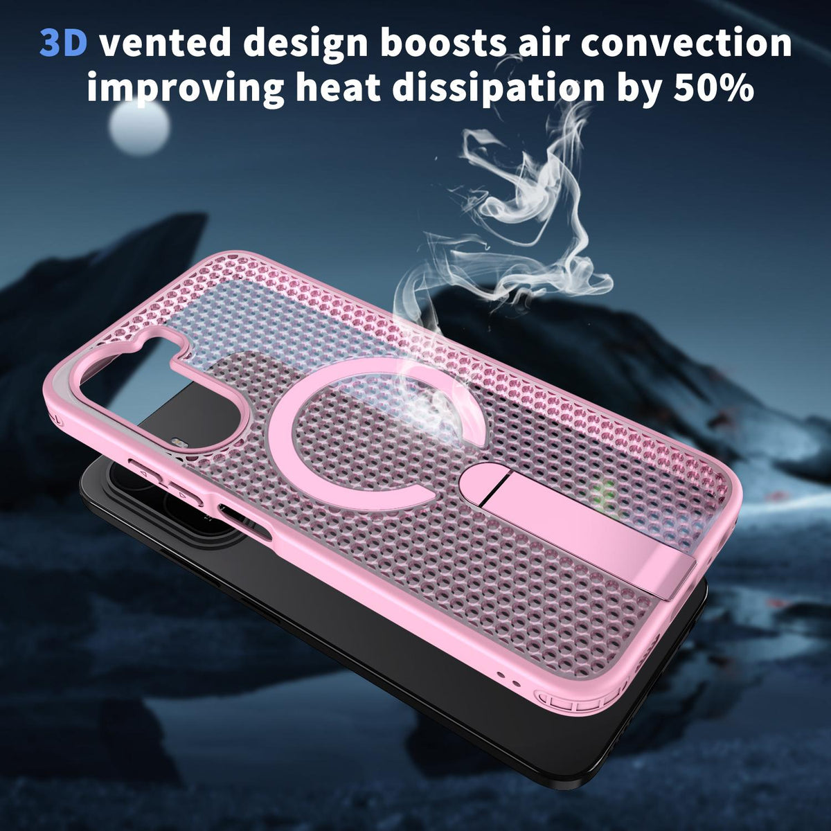 For Redmi A7 Pro 4G / 5G 171mm Kalebol Honeycomb Cooling MagSafe Holder Phone Case - Cherry Blossom Pink - SYA003207907E