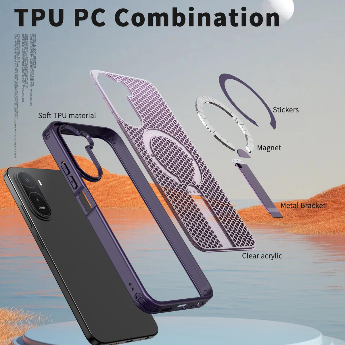 For Redmi A7 Pro 4G / 5G 171mm Kalebol Honeycomb Cooling MagSafe Holder Phone Case - Purple - SYA003207907F