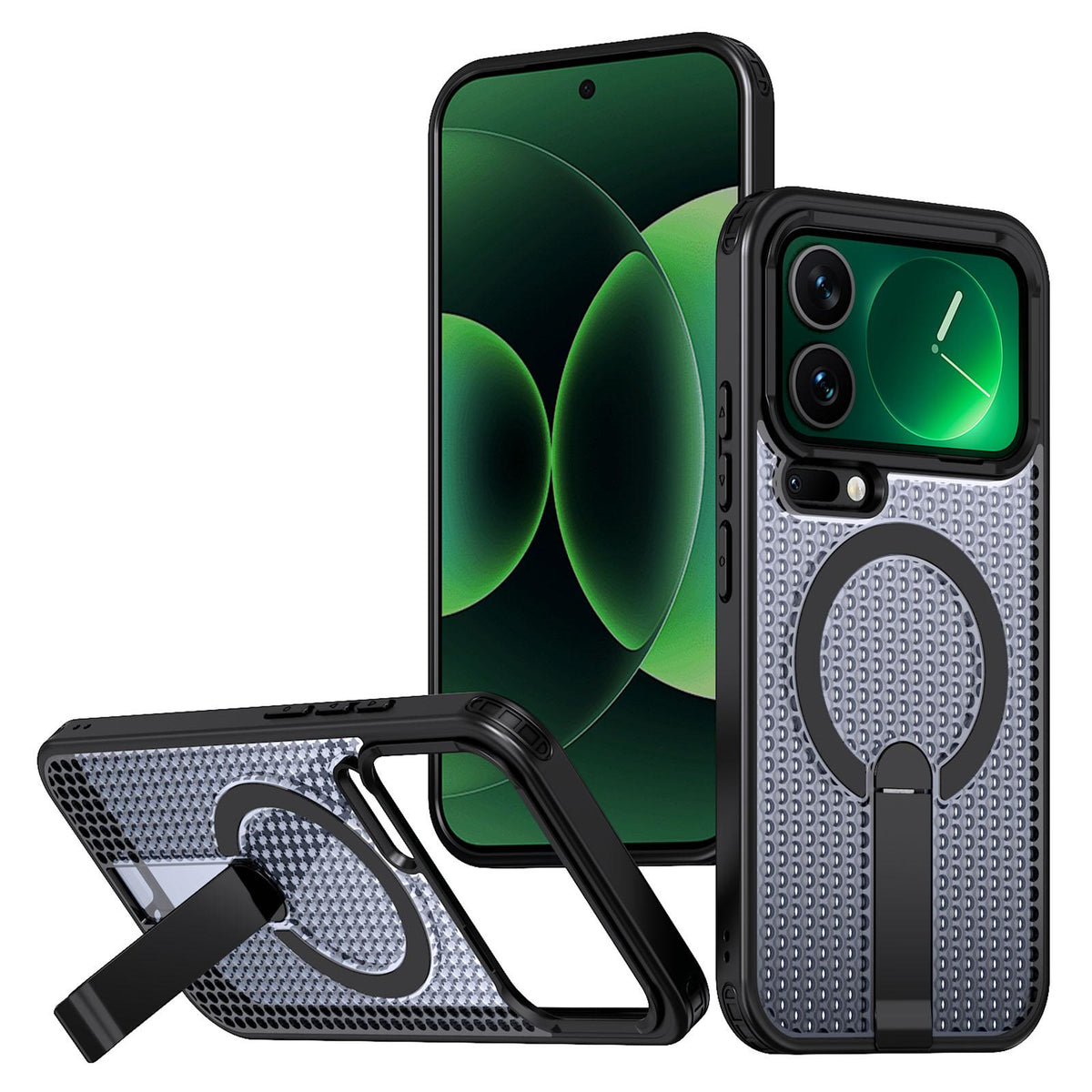 For Xiaomi 17 Pro Kalebol Honeycomb Cooling MagSafe Holder Phone Case - Black - SYA003207911A