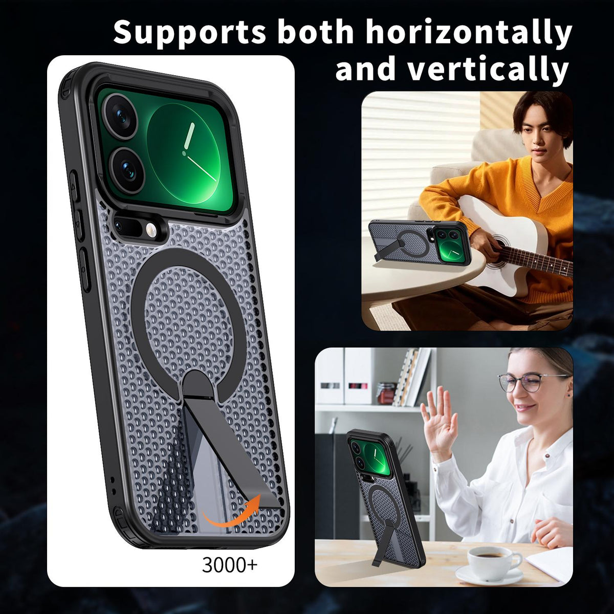 For Xiaomi 17 Pro Kalebol Honeycomb Cooling MagSafe Holder Phone Case - Black - SYA003207911A