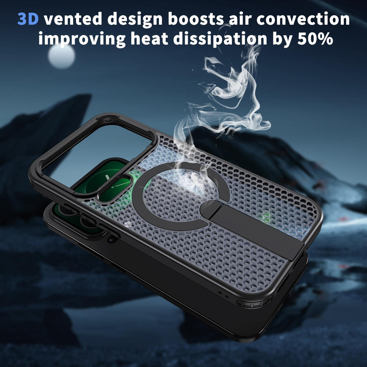 For Xiaomi 17 Pro Kalebol Honeycomb Cooling MagSafe Holder Phone Case - Black - SYA003207911A