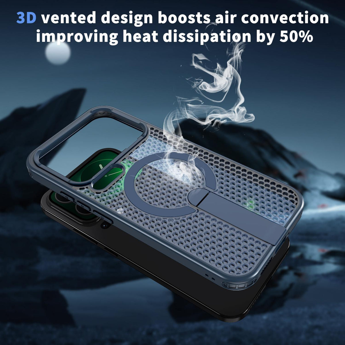 For Xiaomi 17 Pro Kalebol Honeycomb Cooling MagSafe Holder Phone Case - Blue - SYA003207911B