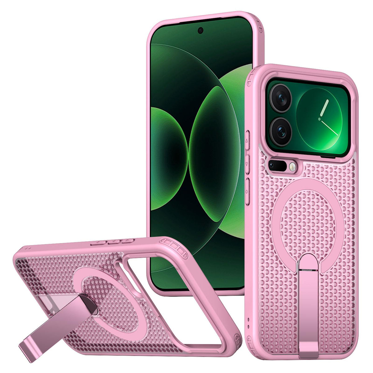 For Xiaomi 17 Pro Kalebol Honeycomb Cooling MagSafe Holder Phone Case - Cherry Blossom Pink - SYA003207911E