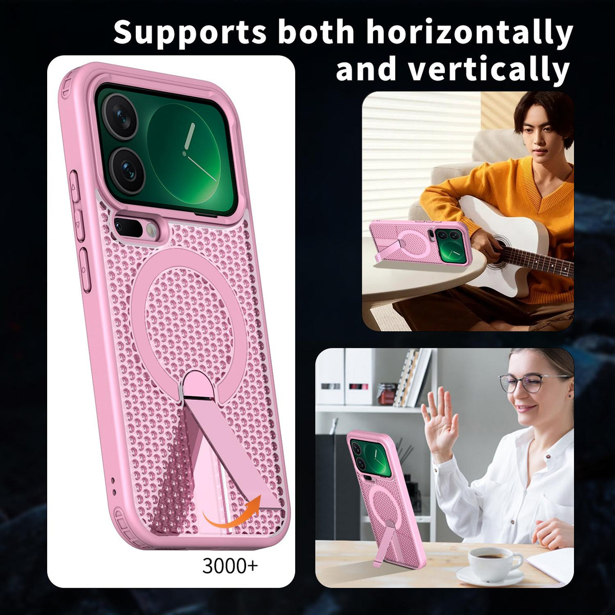 For Xiaomi 17 Pro Kalebol Honeycomb Cooling MagSafe Holder Phone Case - Cherry Blossom Pink - SYA003207911E