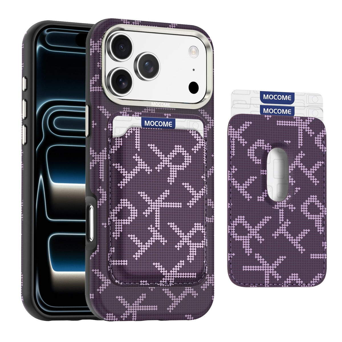 For iPhone 17 Pro Max MOCOME Aramid Fabric Texture Card Bag Magnetic Phone Case - Purple - SYA003421201A