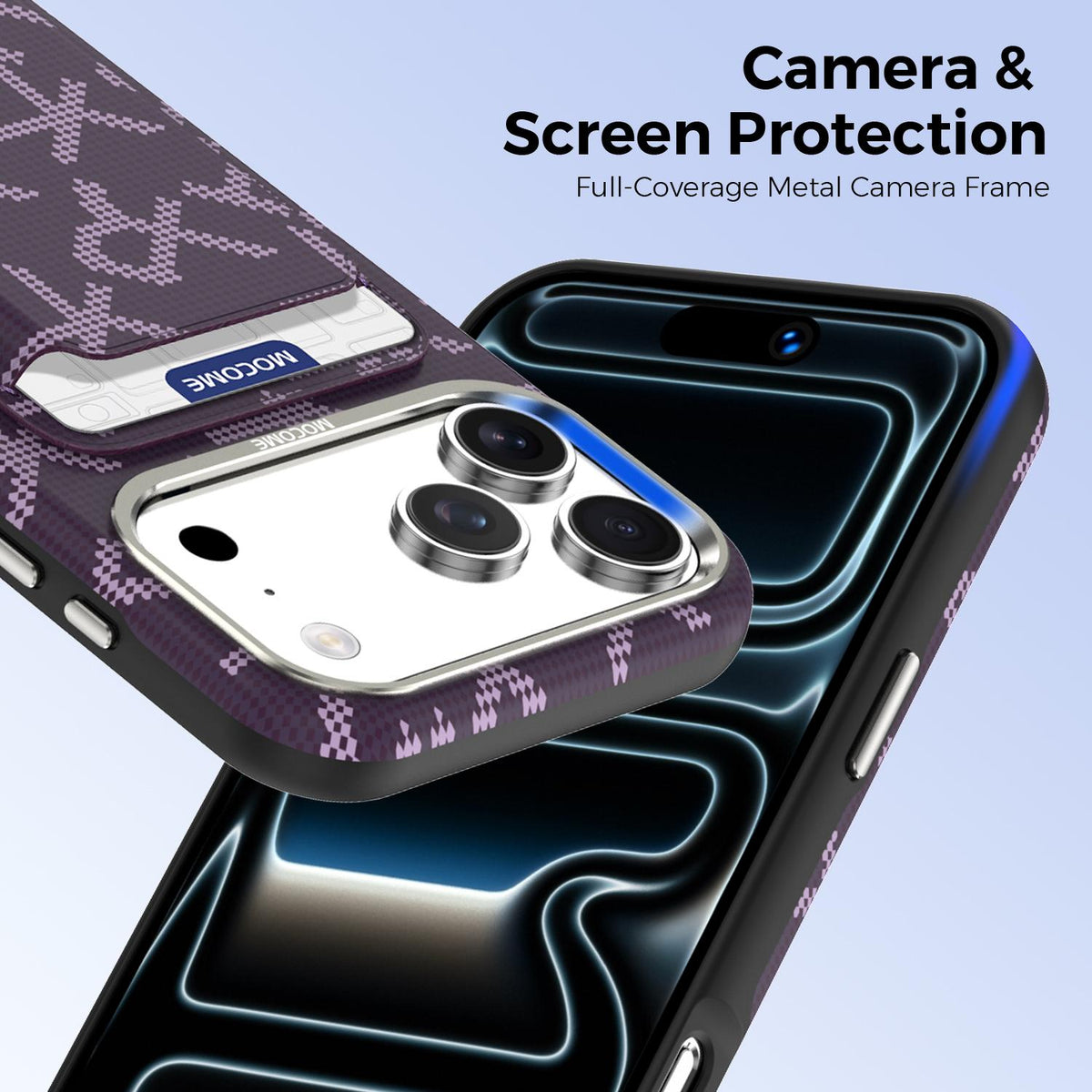 For iPhone 17 Pro Max MOCOME Aramid Fabric Texture Card Bag Magnetic Phone Case - Purple - SYA003421201A