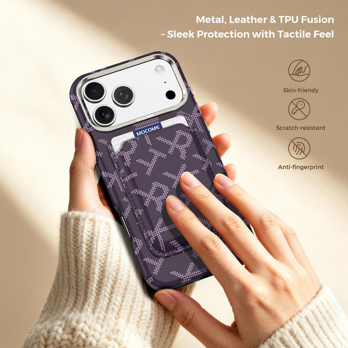 For iPhone 17 Pro Max MOCOME Aramid Fabric Texture Card Bag Magnetic Phone Case - Purple - SYA003421201A