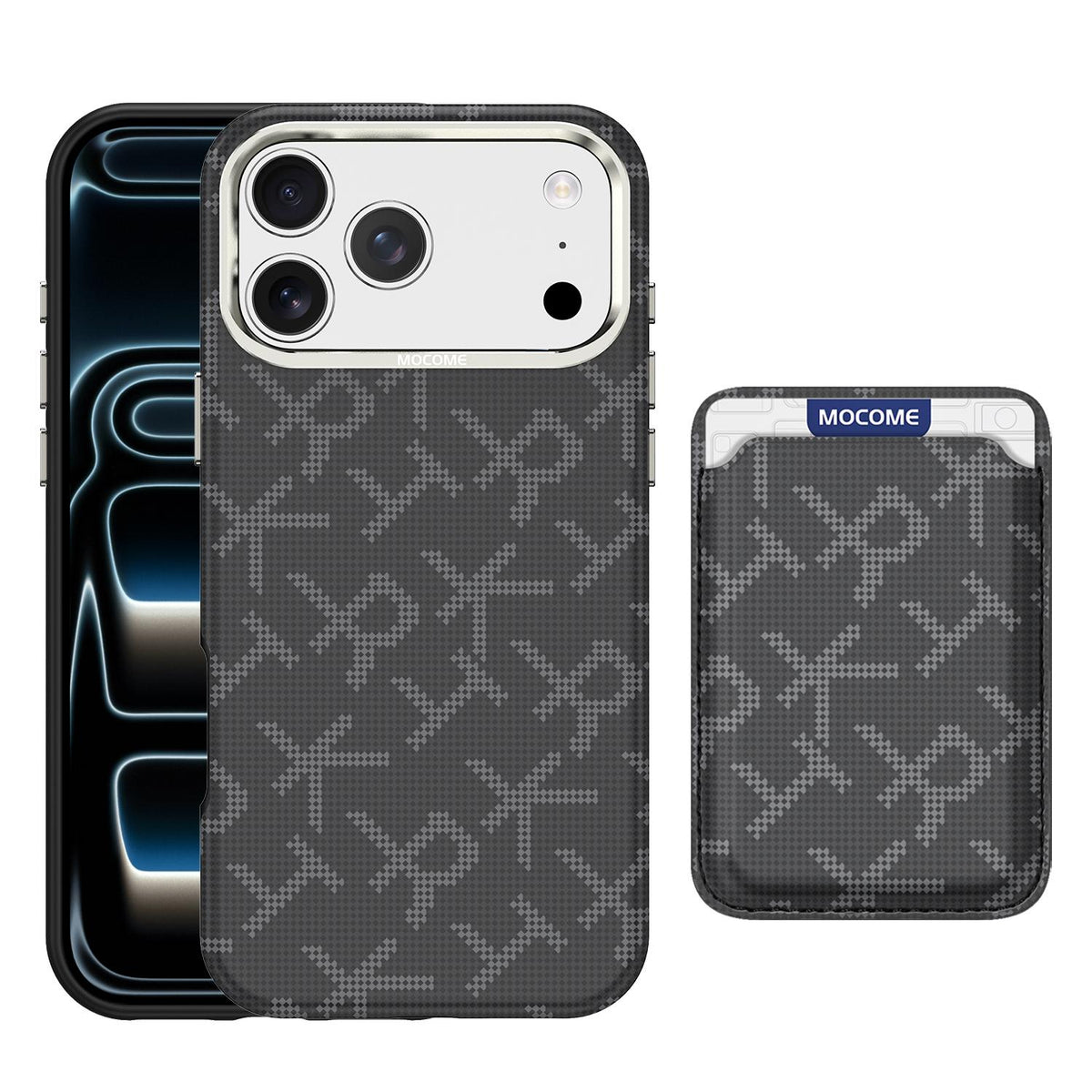 For iPhone 17 Pro Max MOCOME Aramid Fabric Texture Card Bag Magnetic Phone Case - Black - SYA003421201B