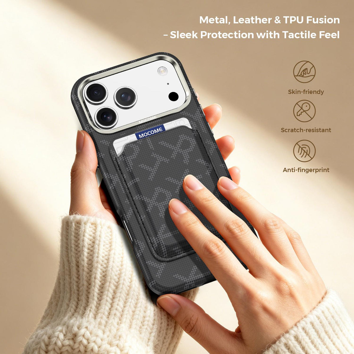 For iPhone 17 Pro Max MOCOME Aramid Fabric Texture Card Bag Magnetic Phone Case - Black - SYA003421201B