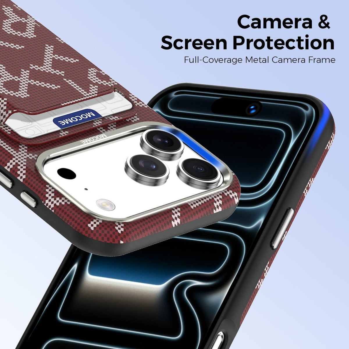For iPhone 17 Pro Max MOCOME Aramid Fabric Texture Card Bag Magnetic Phone Case - Red - SYA003421201C