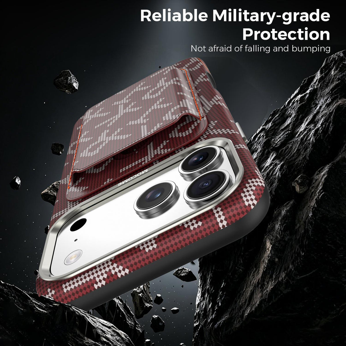 For iPhone 17 Pro Max MOCOME Aramid Fabric Texture Card Bag Magnetic Phone Case - Red - SYA003421201C