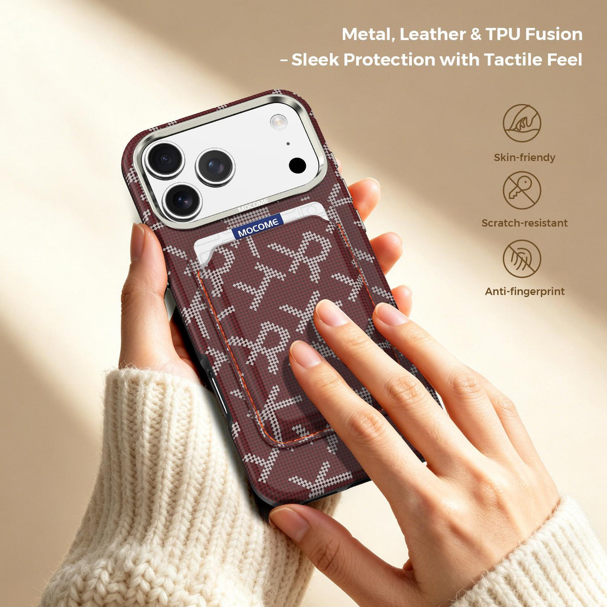 For iPhone 17 Pro Max MOCOME Aramid Fabric Texture Card Bag Magnetic Phone Case - Red - SYA003421201C