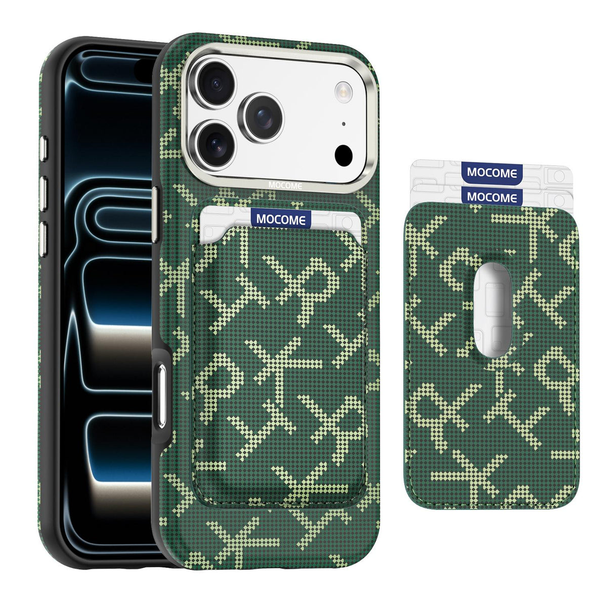 For iPhone 17 Pro Max MOCOME Aramid Fabric Texture Card Bag Magnetic Phone Case - Green - SYA003421201E