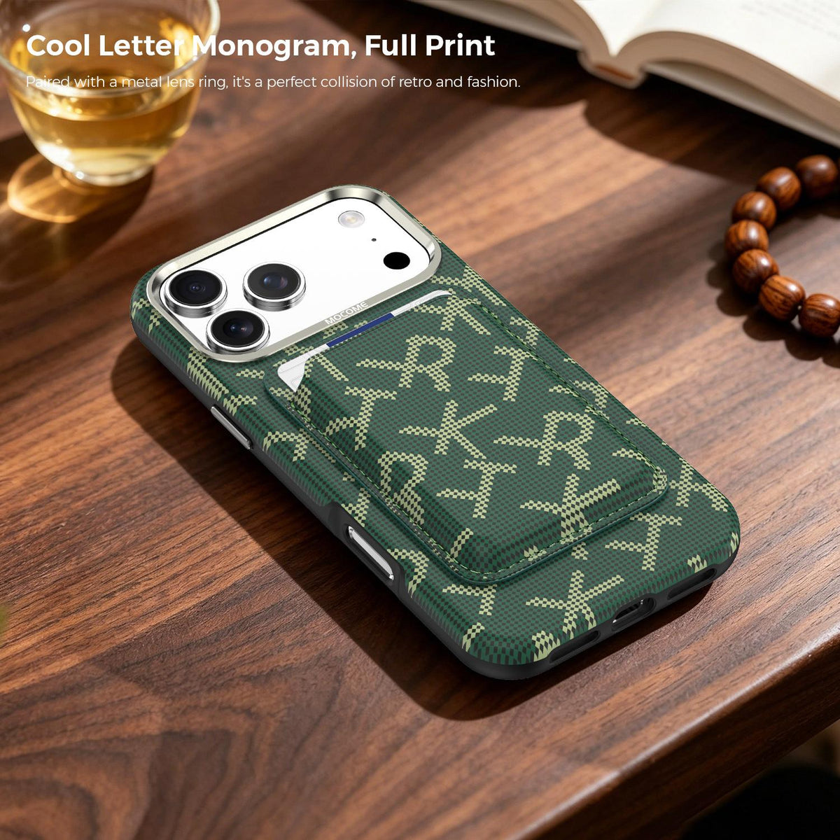 For iPhone 17 Pro Max MOCOME Aramid Fabric Texture Card Bag Magnetic Phone Case - Green - SYA003421201E