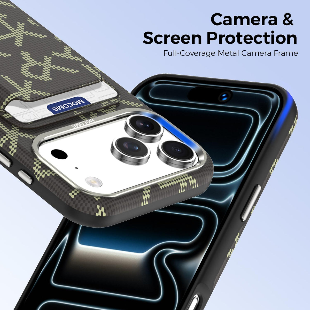 For iPhone 17 Pro Max MOCOME Aramid Fabric Texture Card Bag Magnetic Phone Case - Brown - SYA003421201F