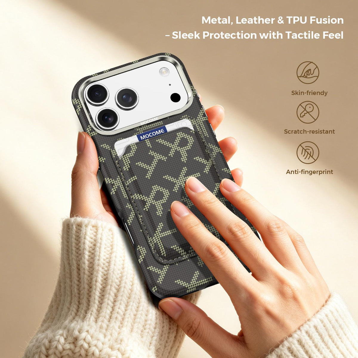 For iPhone 17 Pro Max MOCOME Aramid Fabric Texture Card Bag Magnetic Phone Case - Brown - SYA003421201F