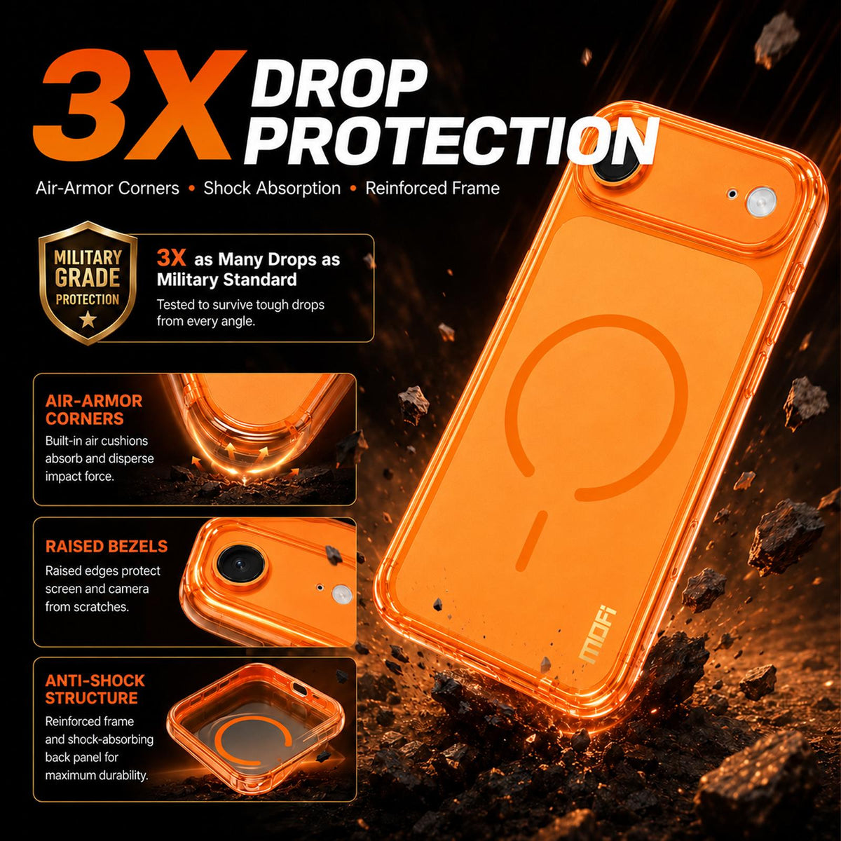 For iPhone Air MOFI Minimal Series Frosted Semi-Transparen TPU Phone Case with Lens Film - Orange - SYA003426011D