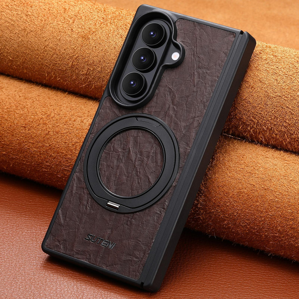 For Galaxy Z Fold8 Ultra 5G Suteni G9 Rock Texture Hinge Magnetic Holder Phone Case - Brown - SYA003490502B