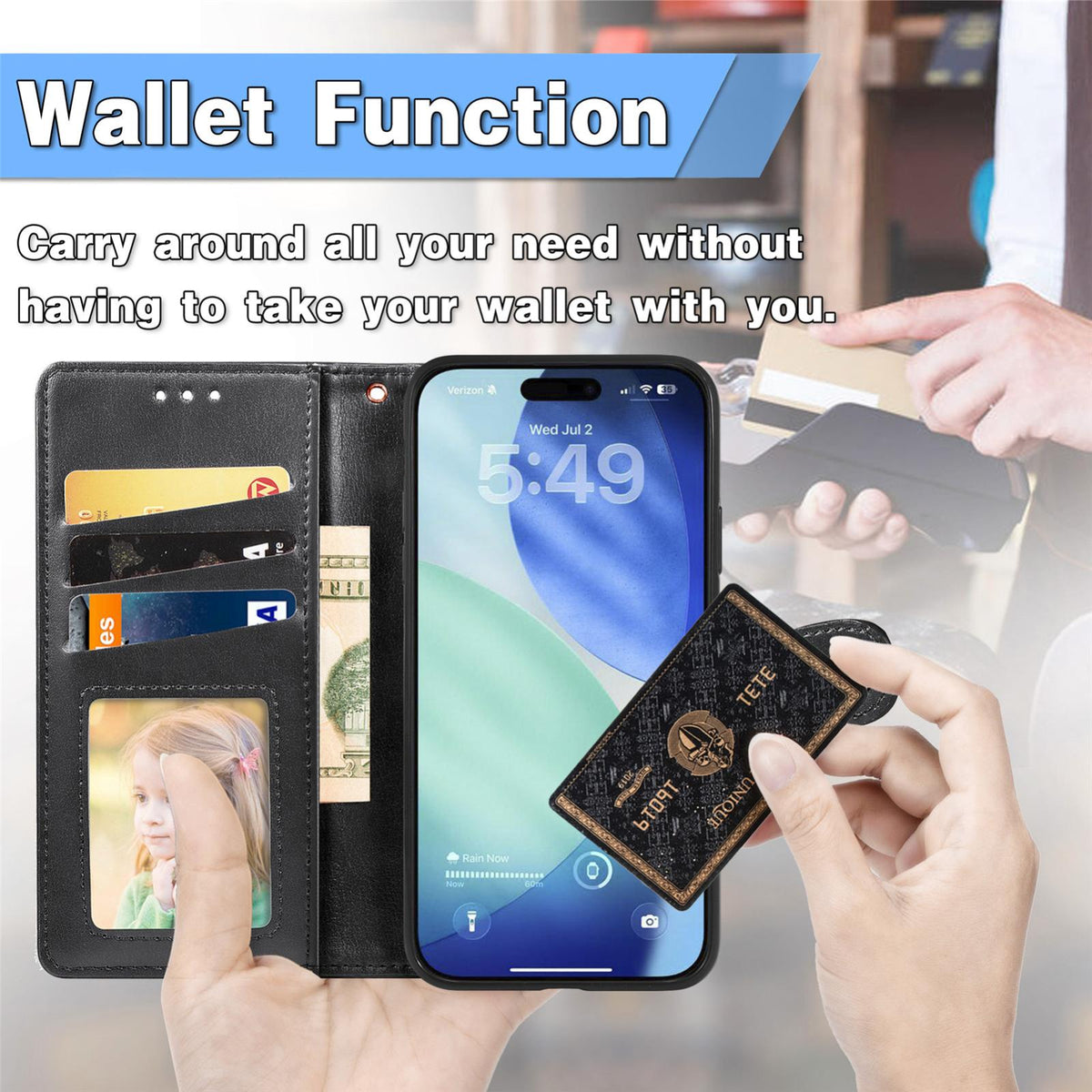 For iPhone 18 Pro Retro Solid Color Buckle Leather Phone Case - Black - SYA003492901A