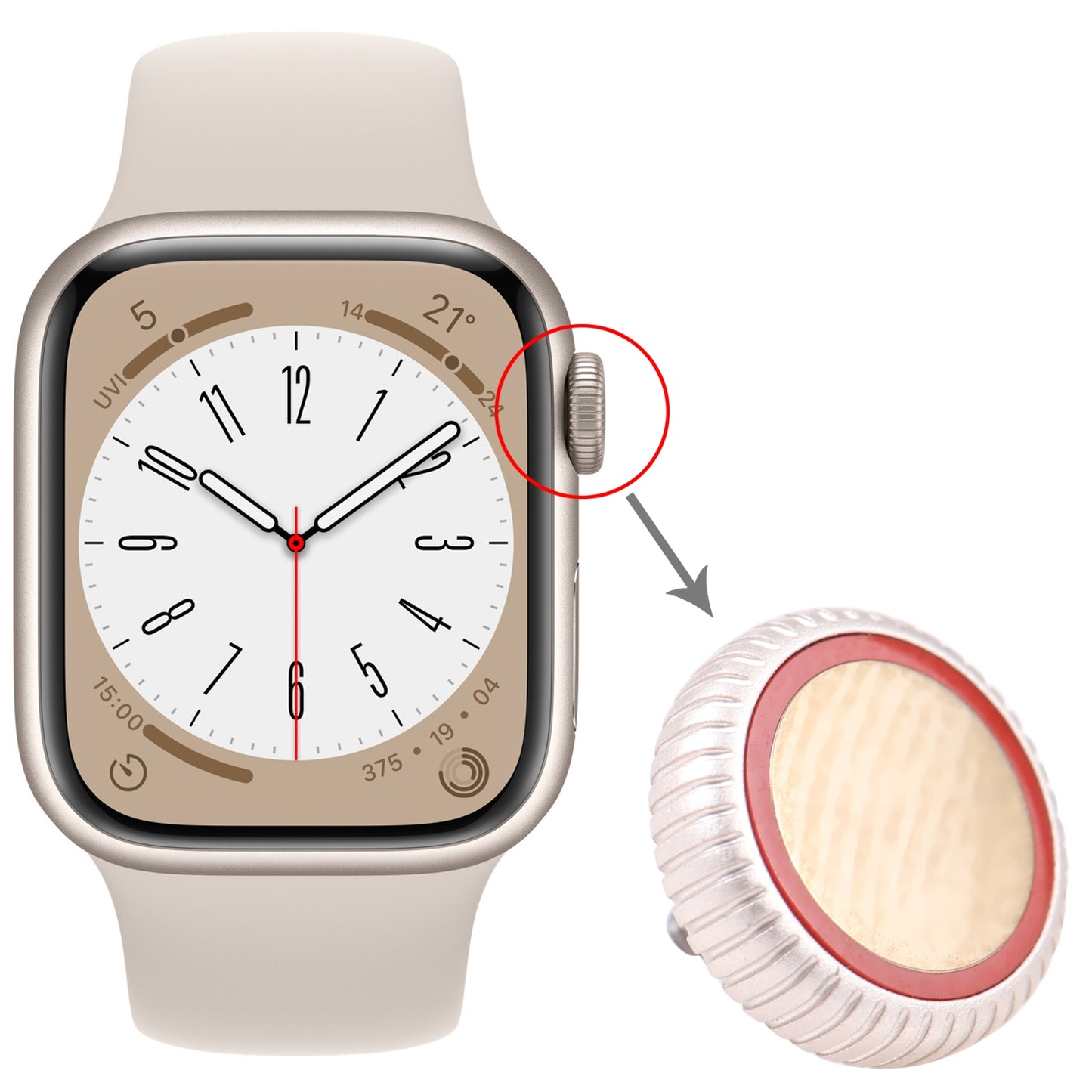 Watch Crown Nut Replacement For Apple Watch Series 8 (LTE)(Silver)