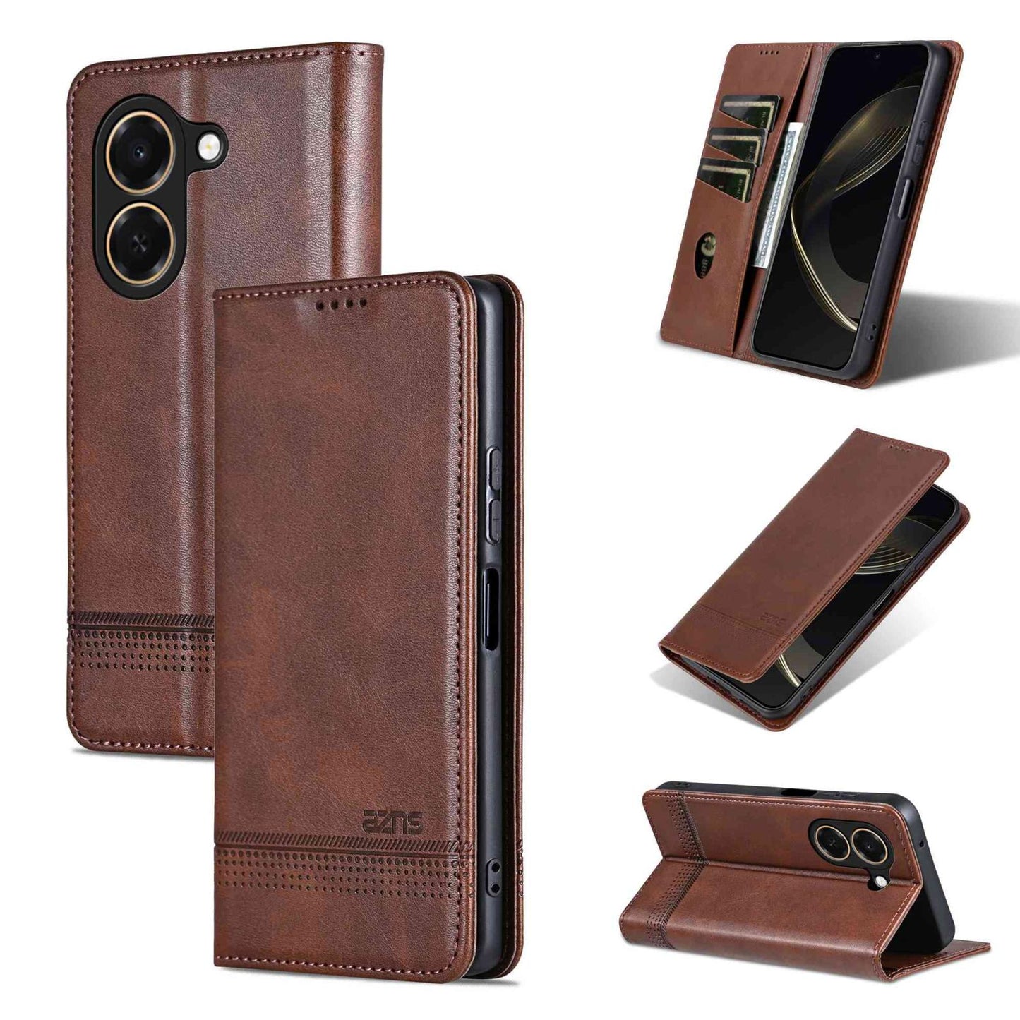 For Honor Play 80 Plus 5G AZNS Magnetic Calf Texture Flip Leather Phone Case(Dark Brown)
