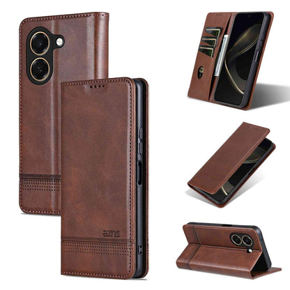 For Honor Play 80 Plus 5G AZNS Magnetic Calf Texture Flip Leather Phone Case(Dark Brown)