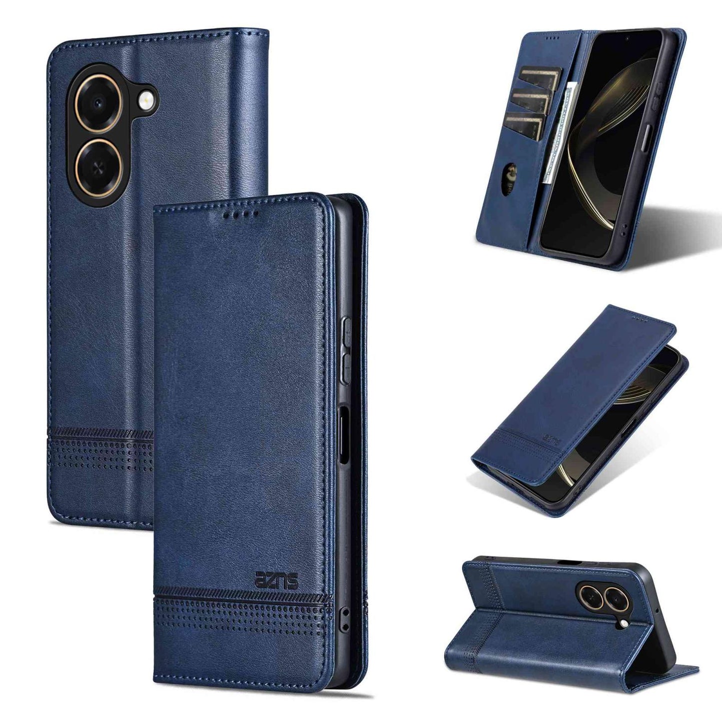For Honor Play 80 Plus 5G AZNS Magnetic Calf Texture Flip Leather Phone Case(Dark Blue)