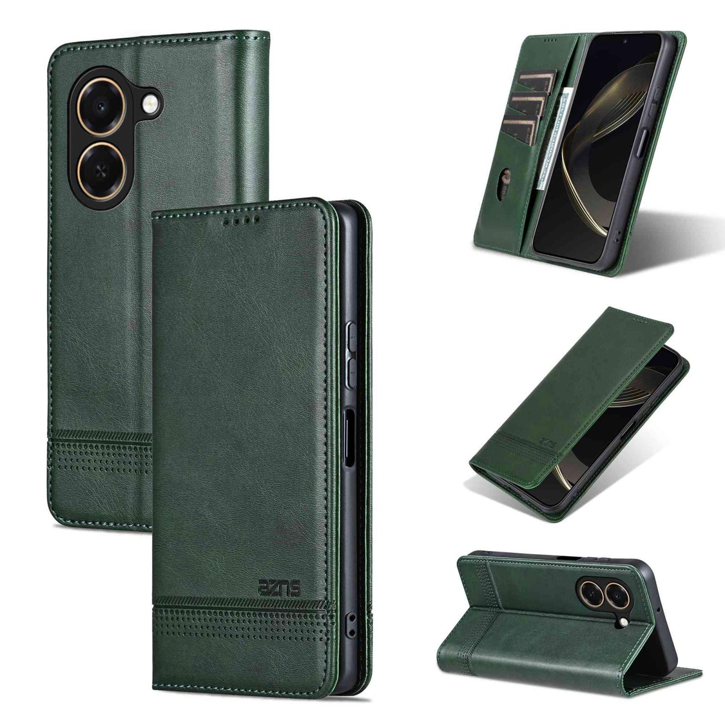 For Honor Play 80 Plus 5G AZNS Magnetic Calf Texture Flip Leather Phone Case(Dark Green)