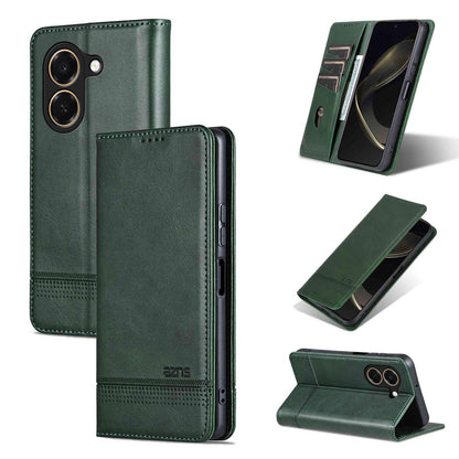 For Honor Play 80 Plus 5G AZNS Magnetic Calf Texture Flip Leather Phone Case(Dark Green)