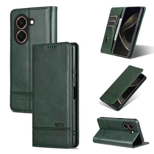 For Honor Play 80 Plus 5G AZNS Magnetic Calf Texture Flip Leather Phone Case(Dark Green)