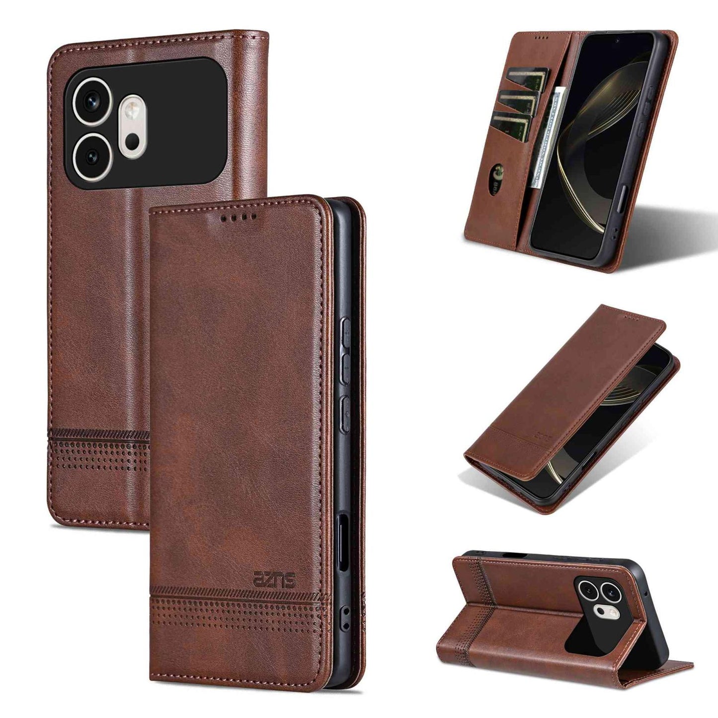 For Honor 600 Global AZNS Magnetic Calf Texture Flip Leather Phone Case(Dark Brown)