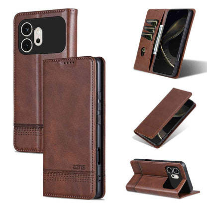 For Honor 600 Global AZNS Magnetic Calf Texture Flip Leather Phone Case(Dark Brown)