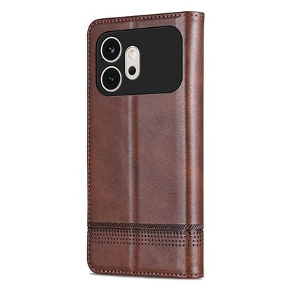 For Honor 600 Global AZNS Magnetic Calf Texture Flip Leather Phone Case(Dark Brown)