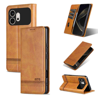 For Honor 600 Global AZNS Magnetic Calf Texture Flip Leather Phone Case(Light Brown)