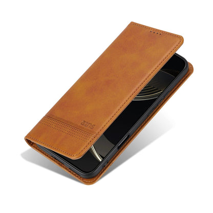 For Honor 600 Global AZNS Magnetic Calf Texture Flip Leather Phone Case(Light Brown)