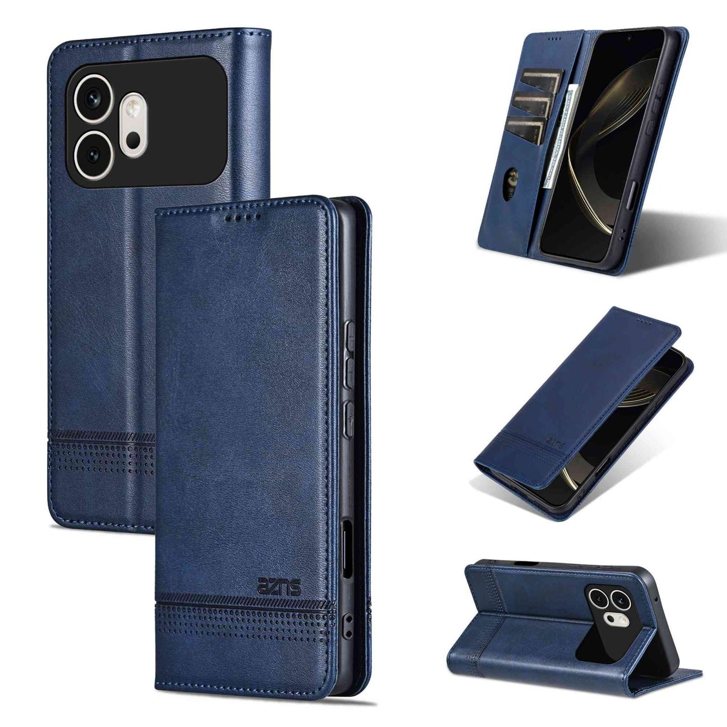 For Honor 600 Global AZNS Magnetic Calf Texture Flip Leather Phone Case(Dark Blue)