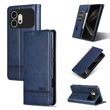 For Honor 600 Global AZNS Magnetic Calf Texture Flip Leather Phone Case(Dark Blue)