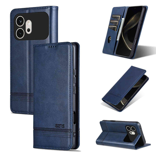 For Honor 600 Global AZNS Magnetic Calf Texture Flip Leather Phone Case(Dark Blue)
