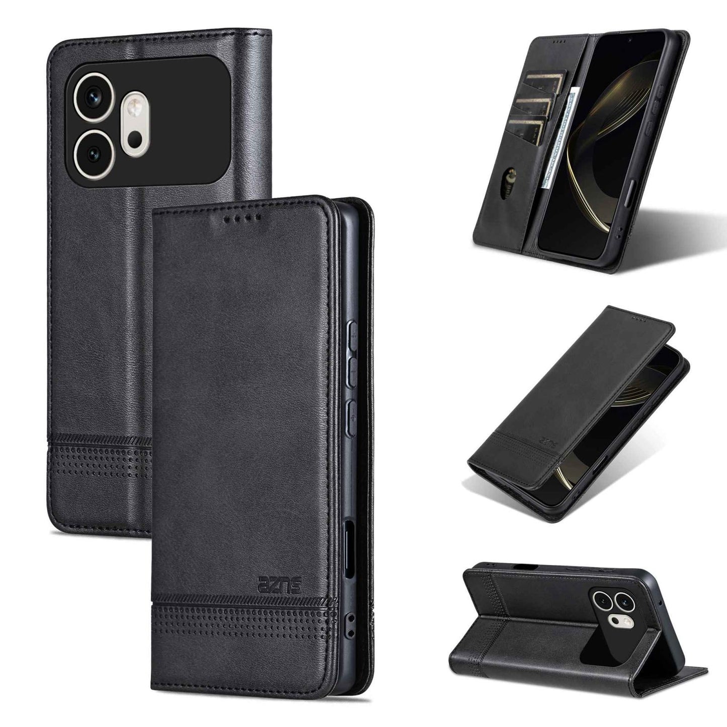 For Honor 600 Global AZNS Magnetic Calf Texture Flip Leather Phone Case(Black)