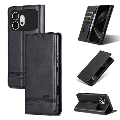 For Honor 600 Global AZNS Magnetic Calf Texture Flip Leather Phone Case(Black)