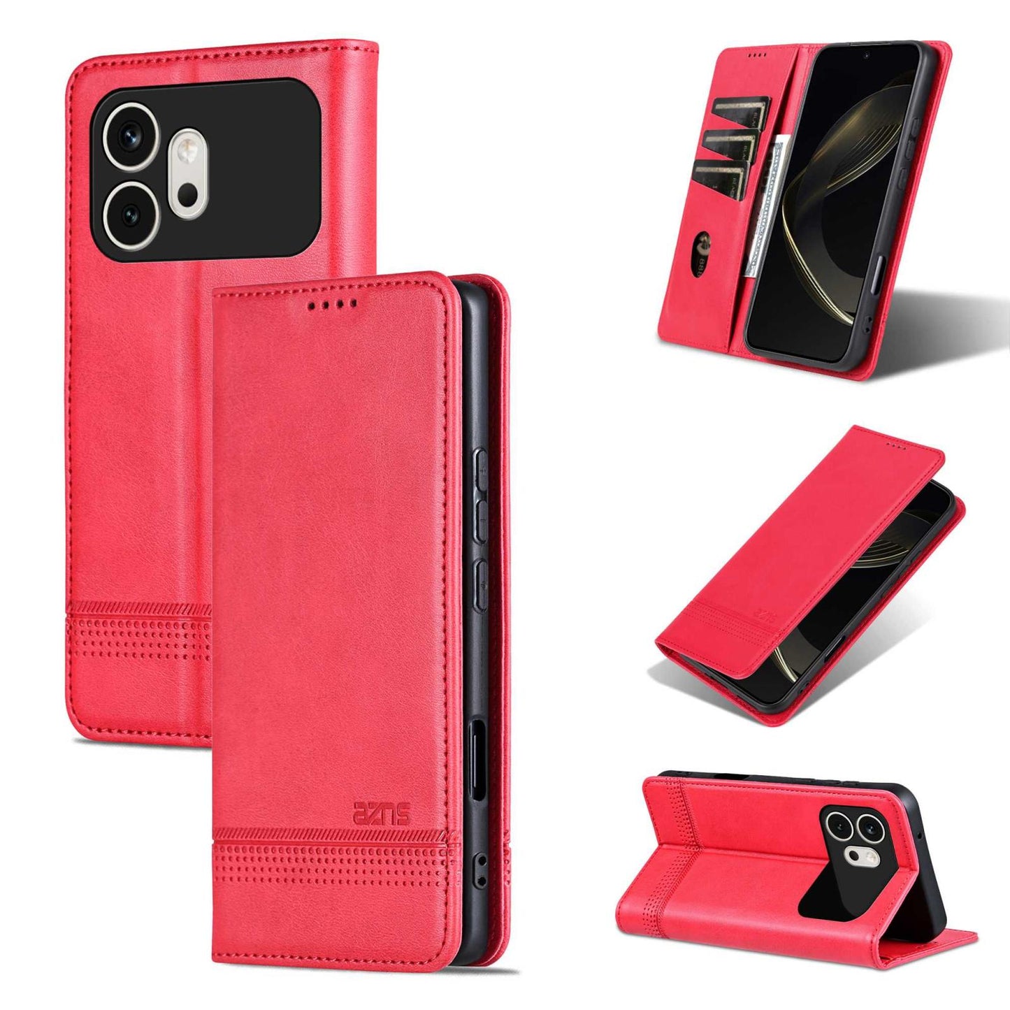 For Honor 600 Global AZNS Magnetic Calf Texture Flip Leather Phone Case(Red)