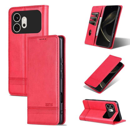 For Honor 600 Global AZNS Magnetic Calf Texture Flip Leather Phone Case(Red)