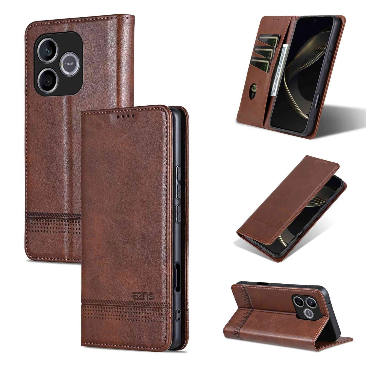For Honor 600 Lite Global AZNS Magnetic Calf Texture Flip Leather Phone Case(Dark Brown)