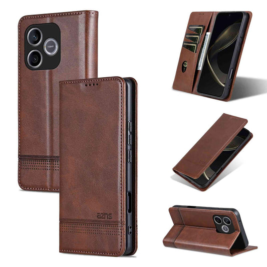 For Honor 600 Lite Global AZNS Magnetic Calf Texture Flip Leather Phone Case(Dark Brown)