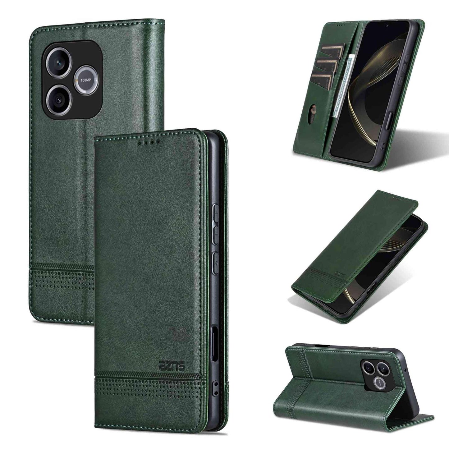 For Honor 600 Lite Global AZNS Magnetic Calf Texture Flip Leather Phone Case(Dark Green)