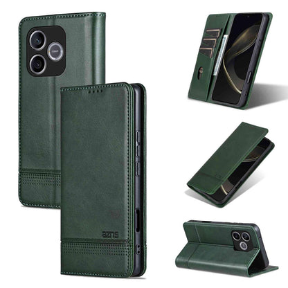 For Honor 600 Lite Global AZNS Magnetic Calf Texture Flip Leather Phone Case(Dark Green)