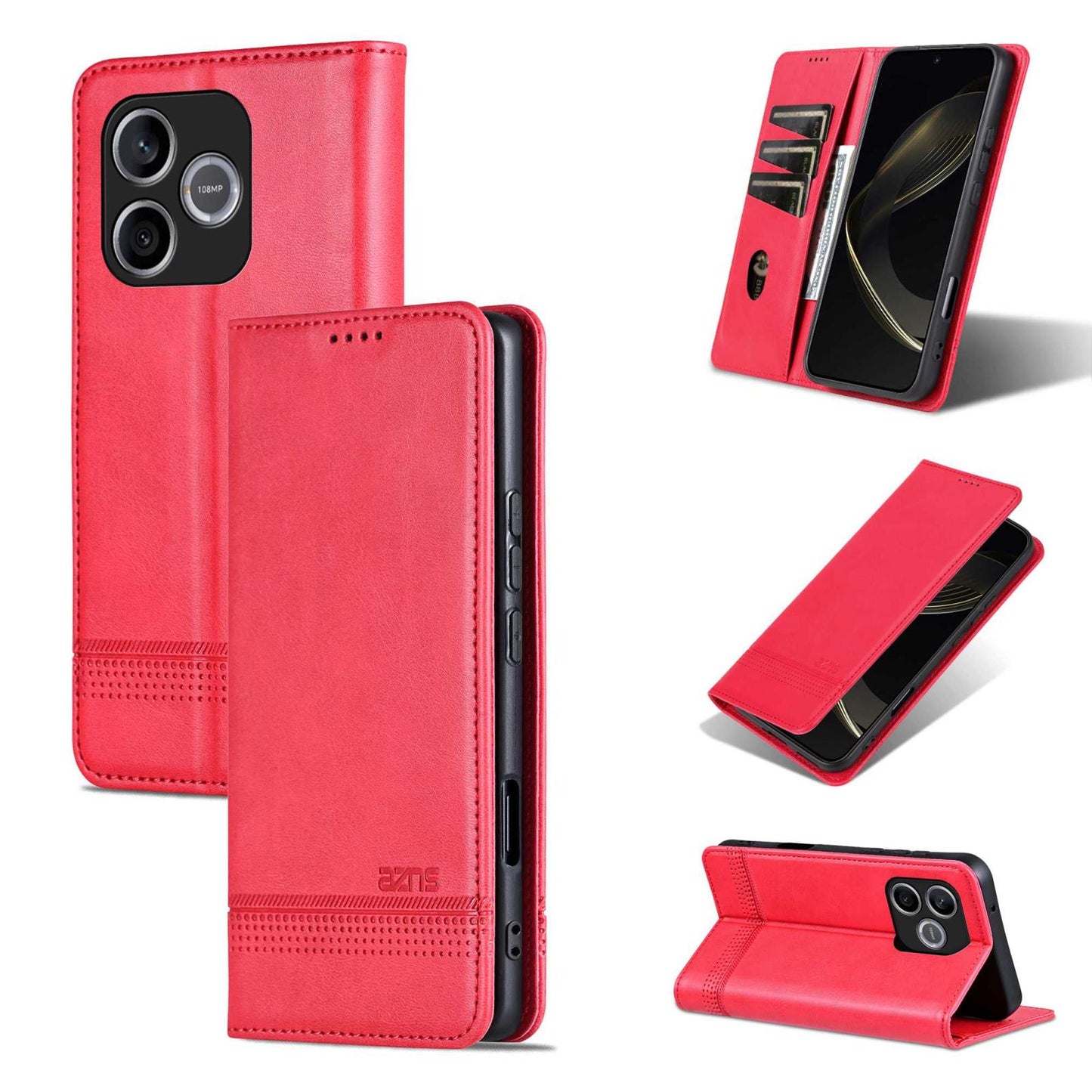 For Honor 600 Lite Global AZNS Magnetic Calf Texture Flip Leather Phone Case(Red)