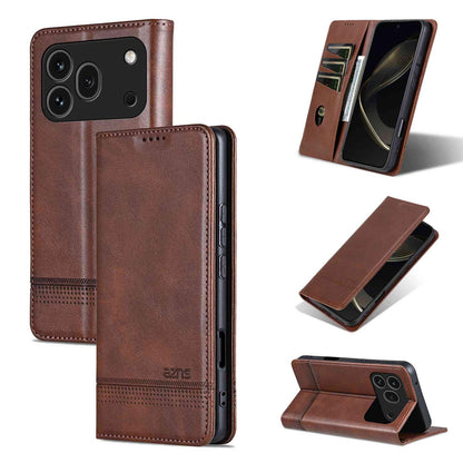 For Honor 600 Pro Global AZNS Magnetic Calf Texture Flip Leather Phone Case(Dark Brown)