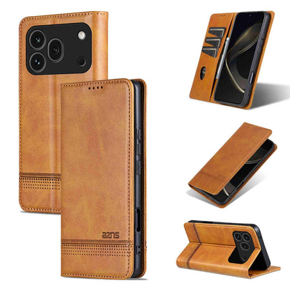 For Honor 600 Pro Global AZNS Magnetic Calf Texture Flip Leather Phone Case(Light Brown)