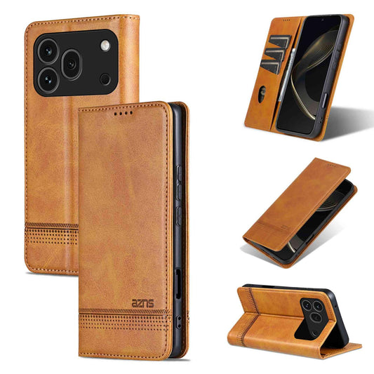 For Honor 600 Pro Global AZNS Magnetic Calf Texture Flip Leather Phone Case(Light Brown)
